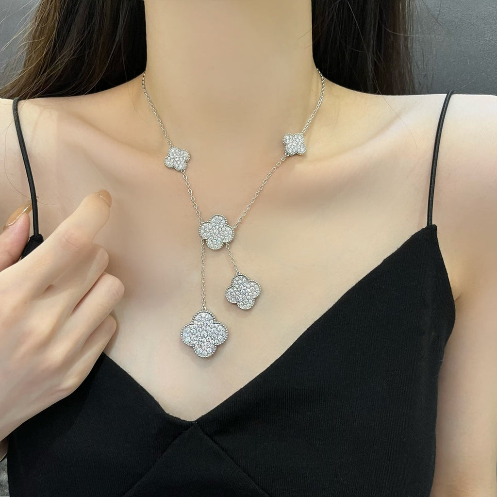 [Imperial] CLOVER 5 MOTIFS SILVER DIAMONDS NECKLACE