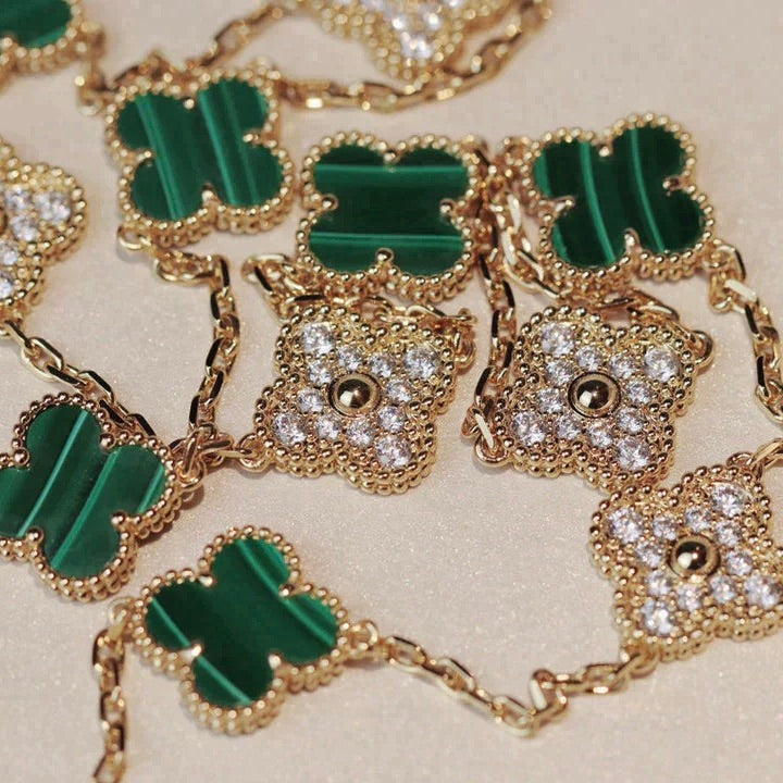 [Imperial] CLOVER 20 MOTIFS MALACHITE DIAMOND NECKLACE