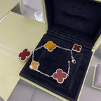 [Imperial] CLOVER 5 MOTIFS SIVLER CARNELIAN TIGER EYE BRACELET