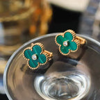 [Imperial] CLOVER MEDIUM 1 MOTIFS MALACHITE DIAMOND EARRINGS