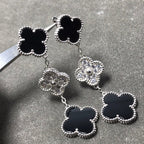 [Imperial] CLOVER 3 MOTIF DIAMOND ONYX SILVER EARRINGS