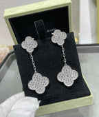 [Imperial] CLOVER 2 MOTIFS DIAMOND PAVED SILVER EARRINGS