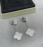 [Imperial] CLOVER 2 MOTIFS DIAMOND PAVED SILVER EARRINGS