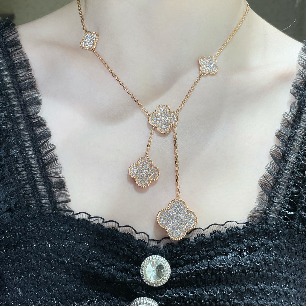 [Imperial] CLOVER 6 MOTIF DIAMOND PAVED NECKLACE