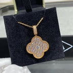 [Imperial] CLOVER 25MM LARGE PEDANT DIAMOND PAVED LONG NECKLACE