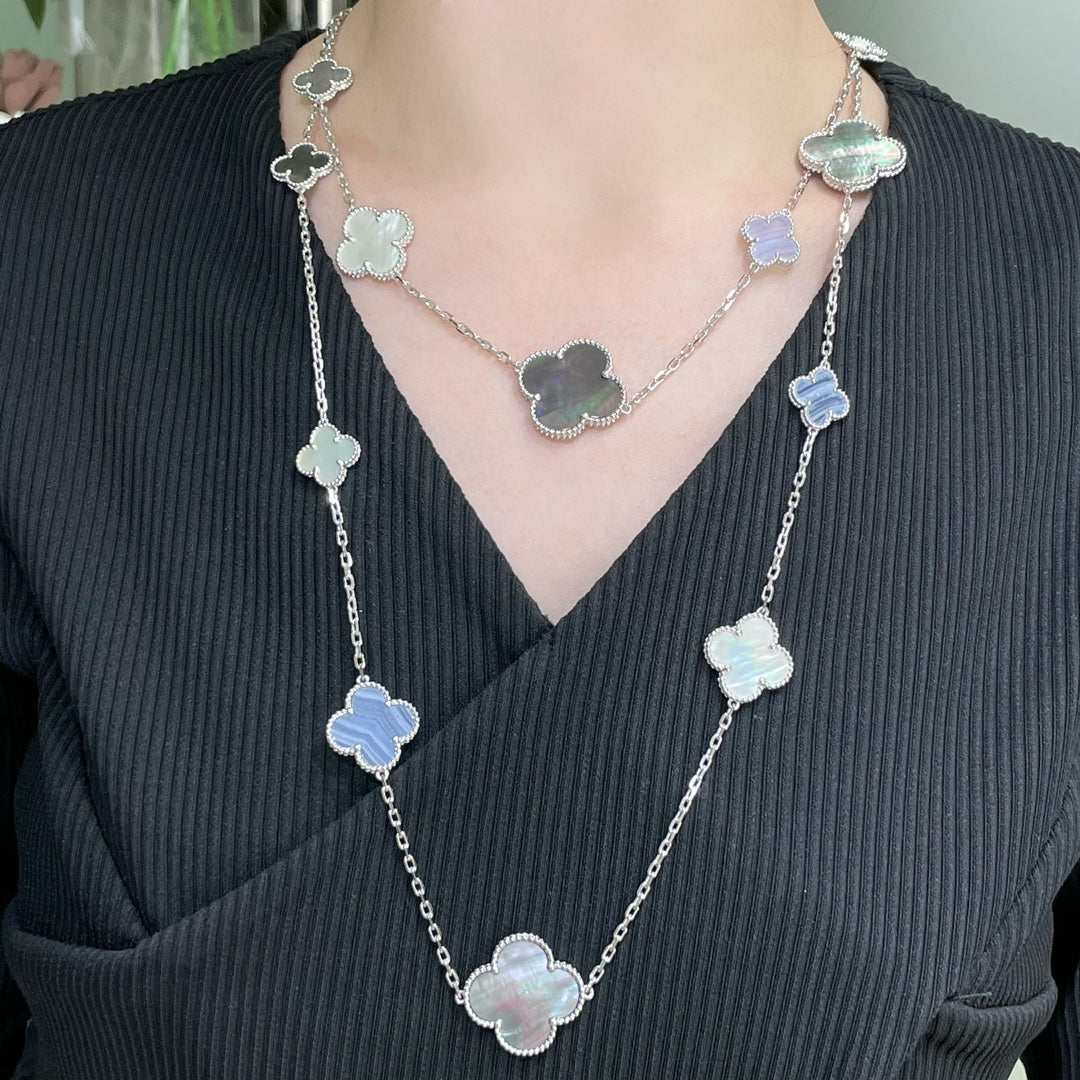 [Imperial] CLOVER 16 MOTIF CHALCEDONY MOP SILVER NECKLACE
