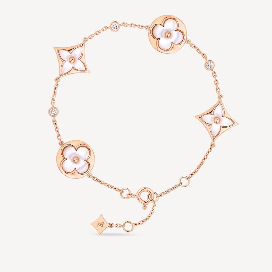 [Imperial] STAR AND SUN 4 MOTIF WHITE MOP PINK GOLD BRACELET