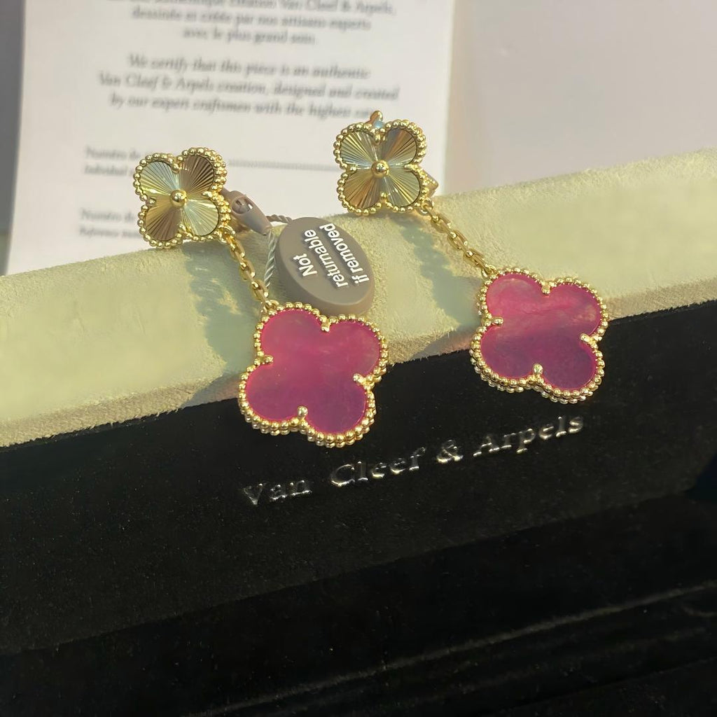 [Imperial] NEW CLOVER 2 MOTIF PINK ENAMEL EARRINGS