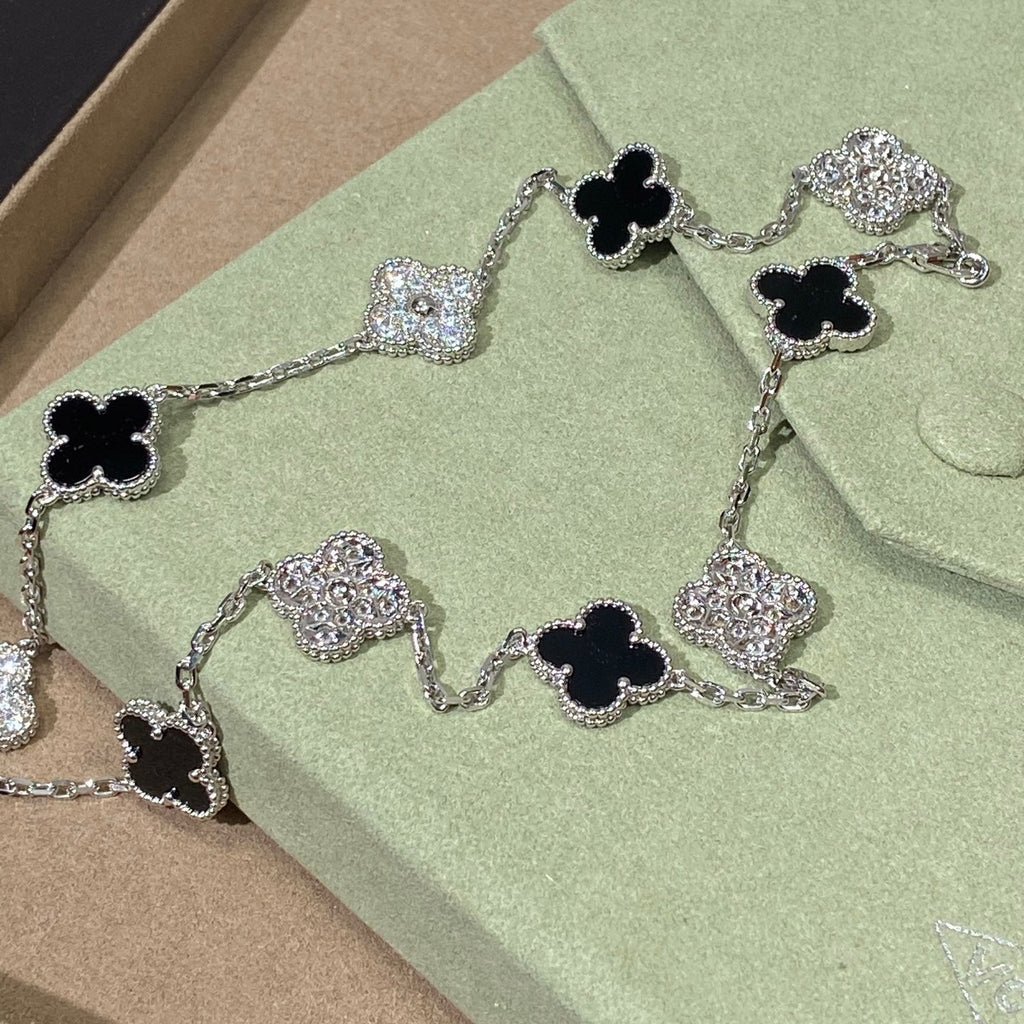 [Imperial] CLOVER 20 MOTIFS DIAMOND ONYX NECKLACE