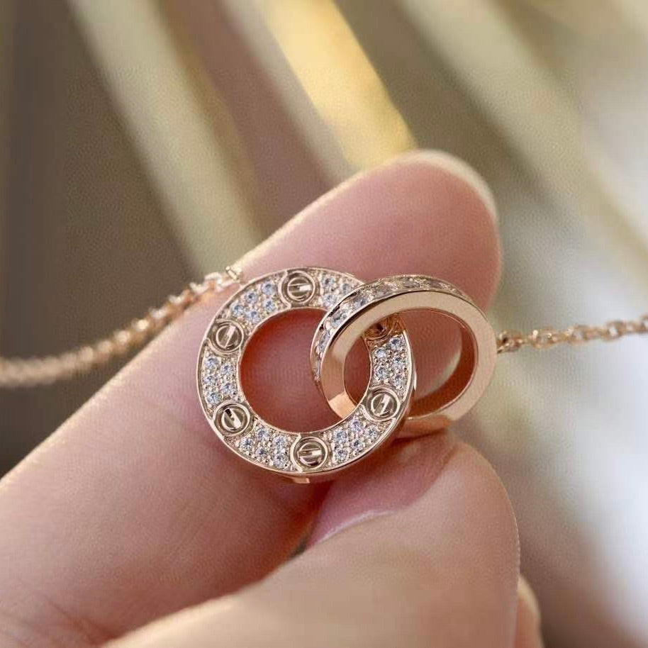 [Imperial] LOVE 7.6MM NECKLACE ROSE GOLD AND SILVER  FULL DIAMOND