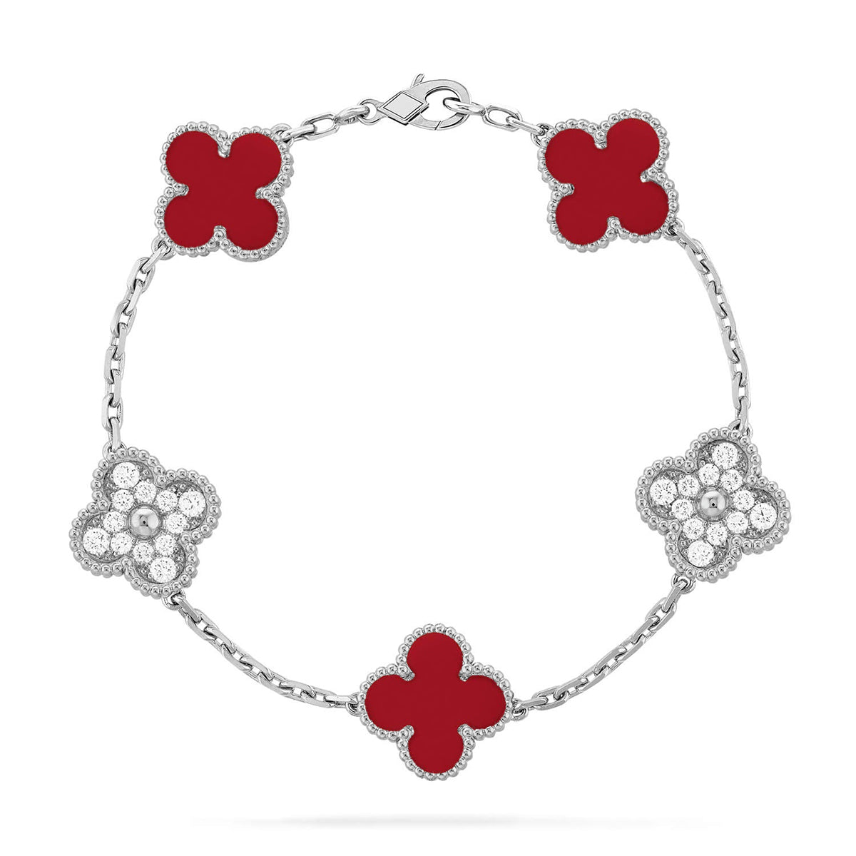 [Imperial]New  CLOVER 5 MOTIF RED CORNELIAN BRACELET COLLECTION