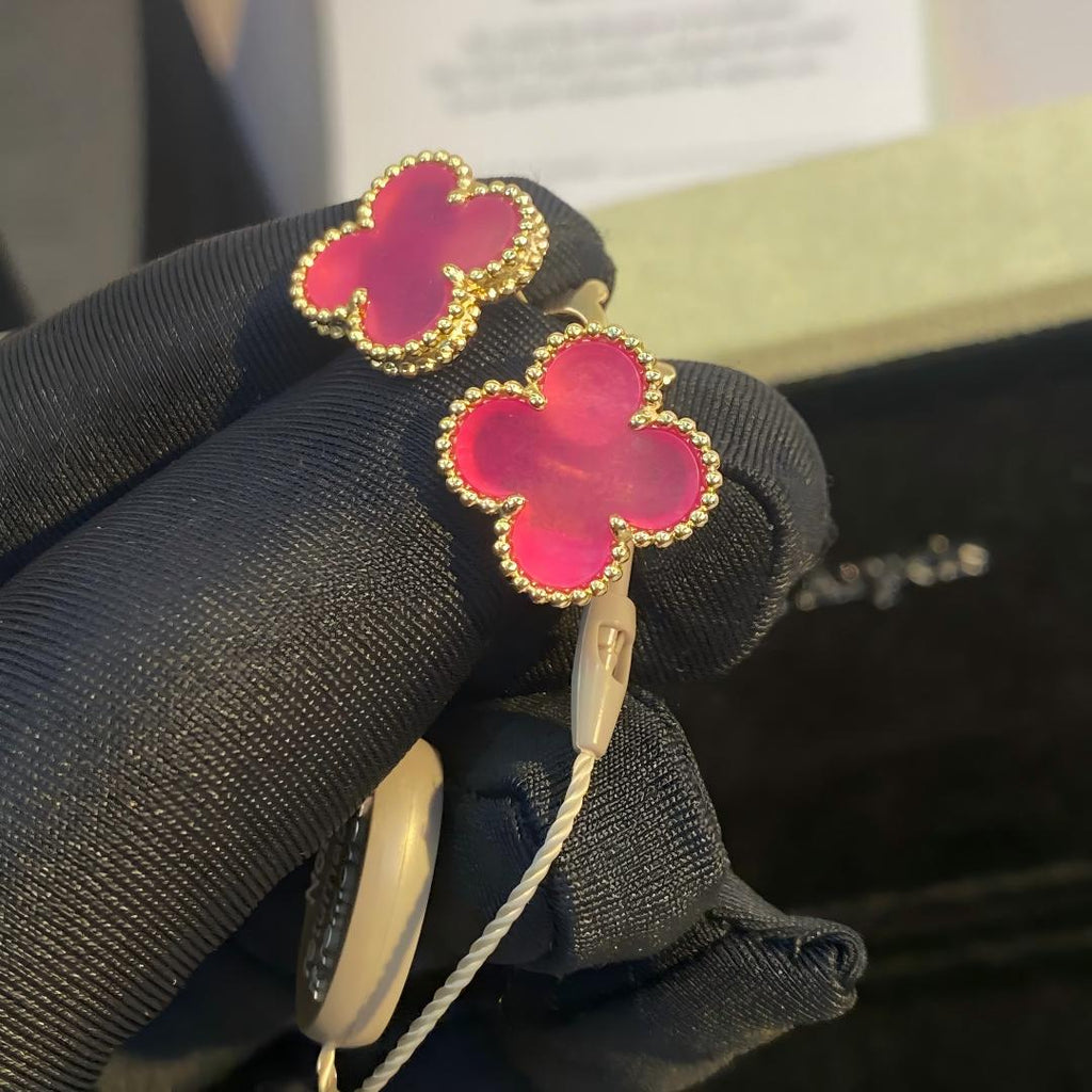 [Imperial] NEW CLOVER 15MM PINK ENAMEL STUD EARRINGS