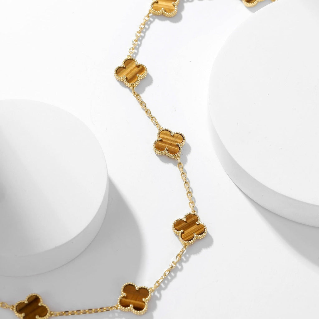 [Imperial] CLOVER 10 MOTIFS TIGER EYE NECKLACE