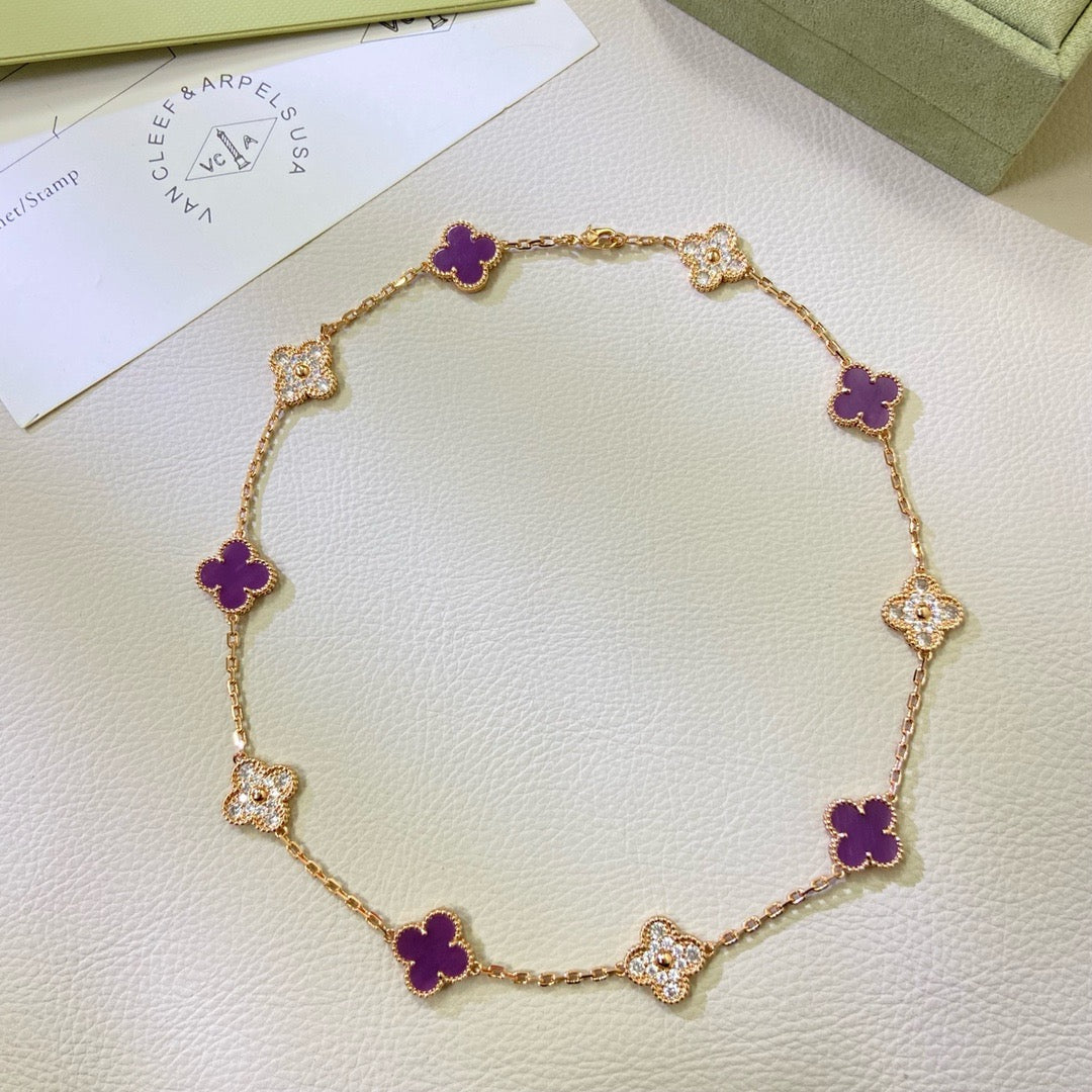 [Imperial] CLOVER 10 MOTIFS  PURPLE VIOLET DIAMOND NECKLACE