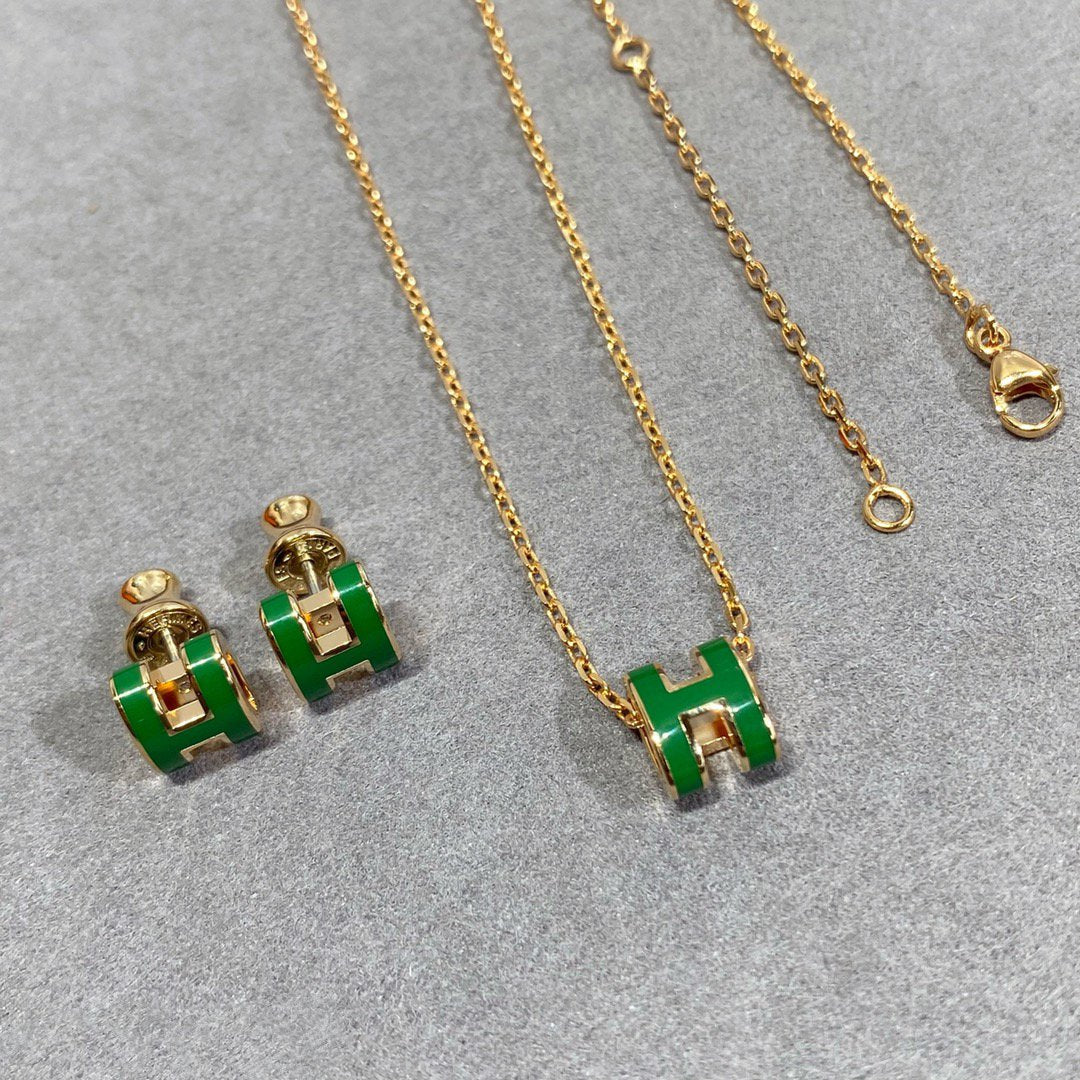 [Imperial] POP H GREEN NECKLACE SILVER AND GOLD