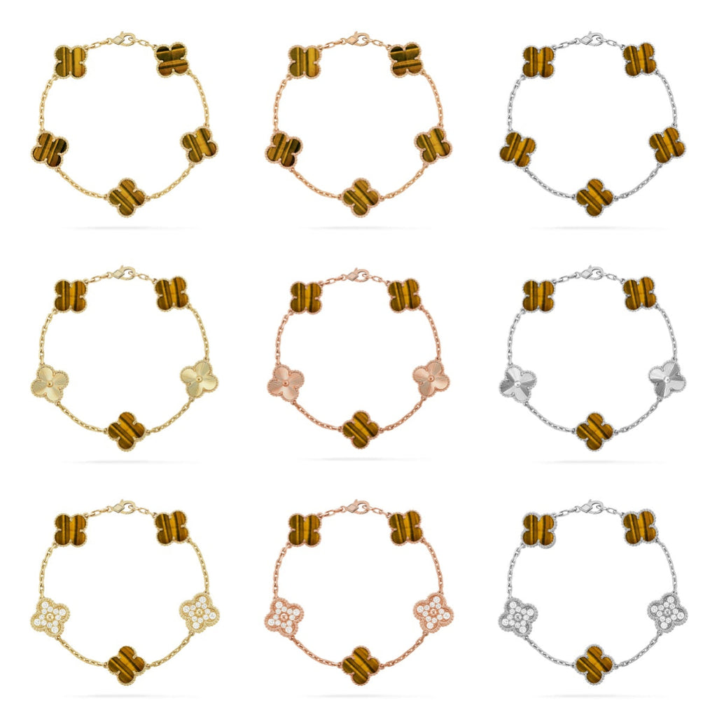 [Imperial]New  CLOVER 5 MOTIFS TIGER EYE BRACELET COLLECTION