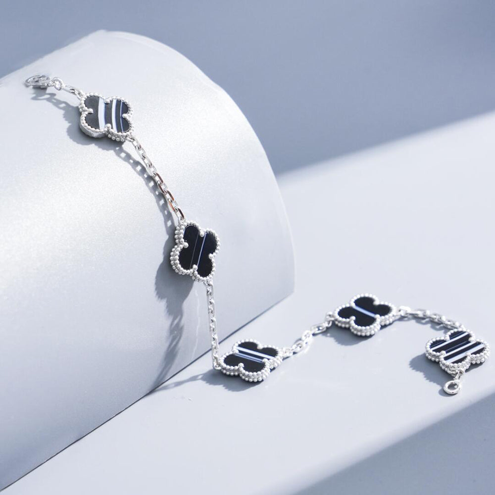 [Imperial] CLOVER 5 MOTIF VEINED ONYX BRACELET SILVER