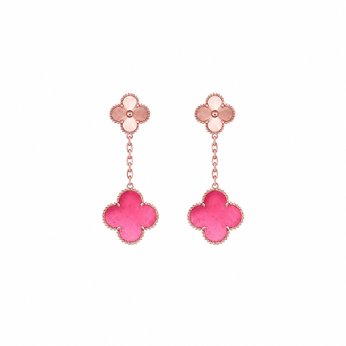[Imperial] NEW CLOVER 2 MOTIF PINK ENAMEL EARRINGS