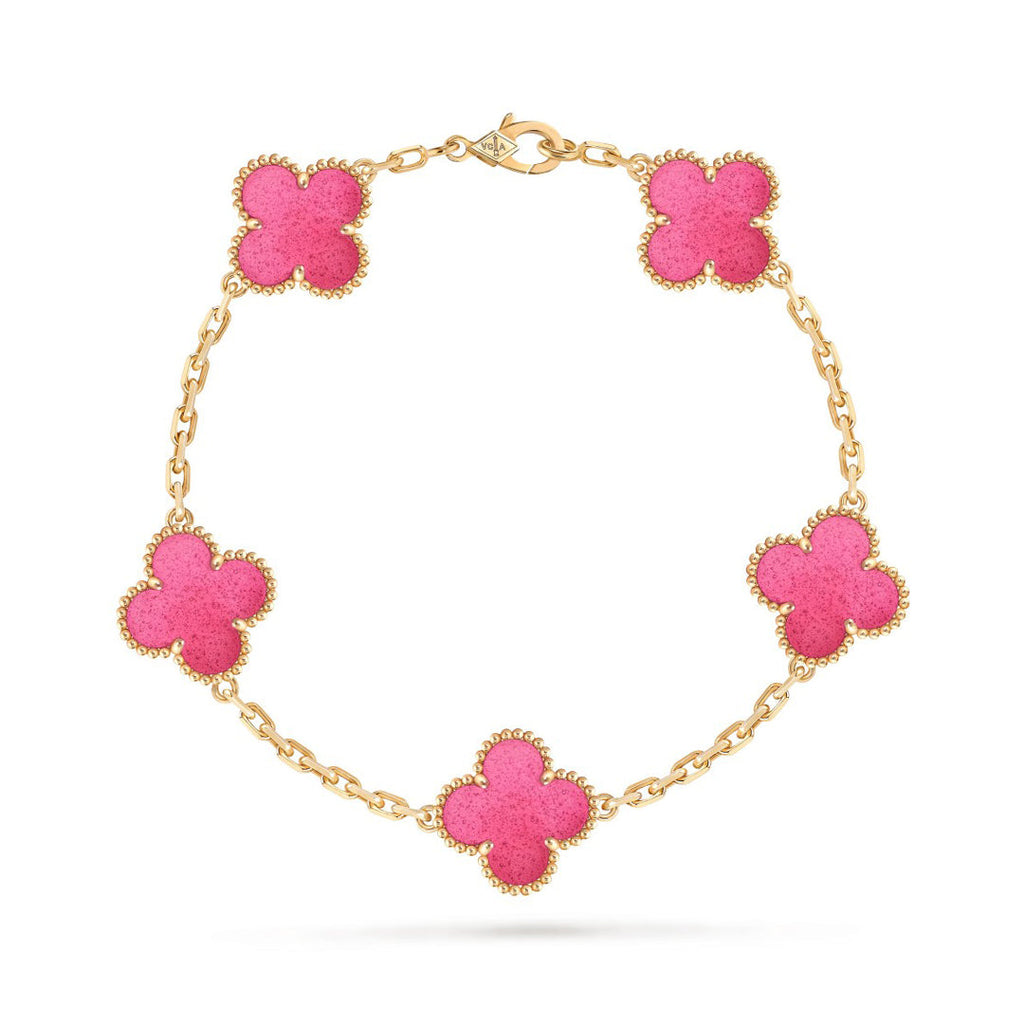 [Imperial] NEW CLOVER 5 MOTIFS PINK ENAMEL BRACELET