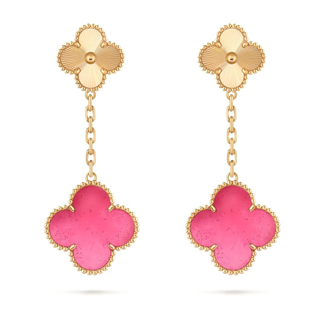 [Imperial] NEW CLOVER 2 MOTIF PINK ENAMEL EARRINGS