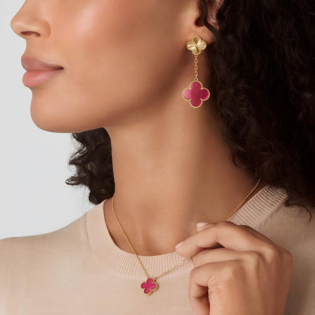 [Imperial] NEW CLOVER 2 MOTIF PINK ENAMEL EARRINGS
