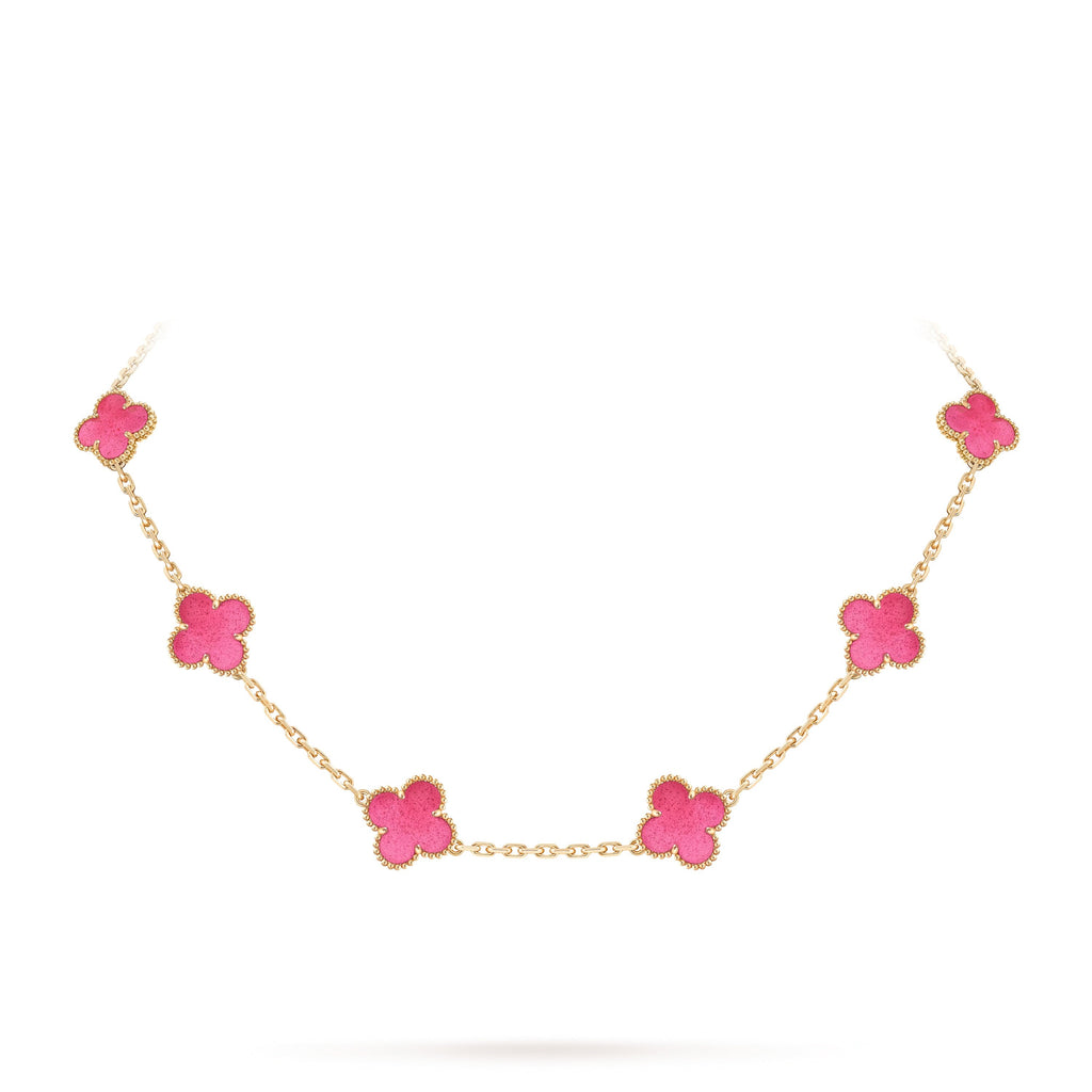 [Imperial] NEW CLOVER 10 MOTIFS PINK ENAMEL NECKLACE