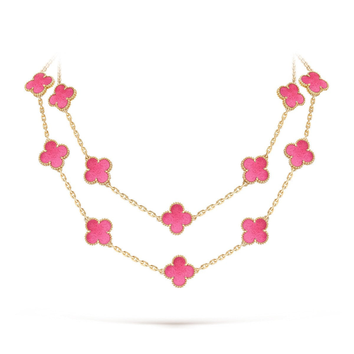 [Imperial]  NEW CLOVER 20 MOTIFS PINK ENAMEL NECKLACE