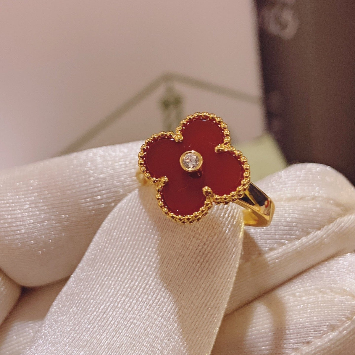 [Imperial] CLOVER ONYX RING GOLD DIAMOND