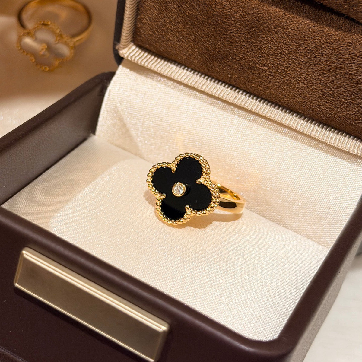 [Imperial] CLOVER ONYX RING GOLD DIAMOND