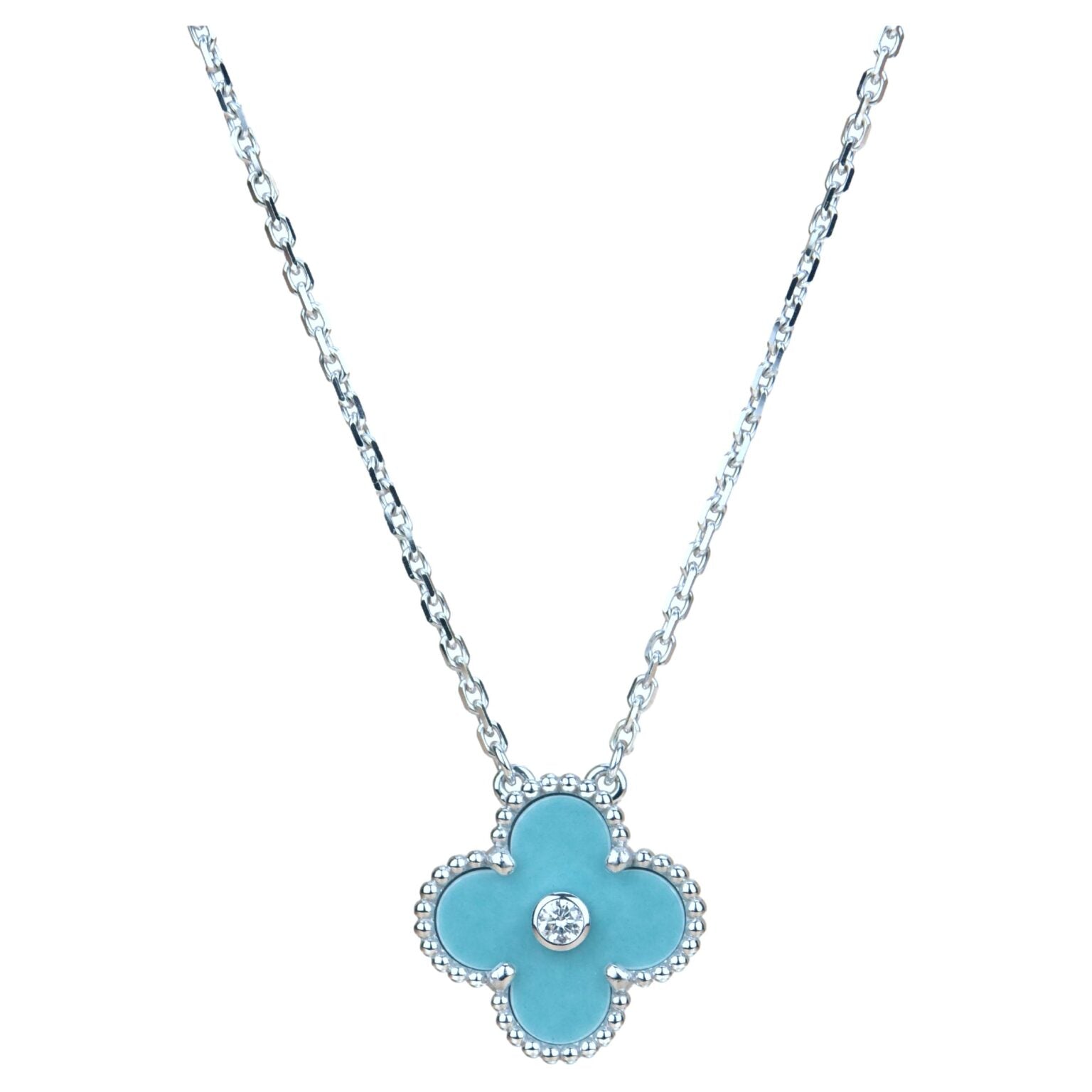 [Imperial] CLOVER 15MM DIAMOND SVRES PORCELAIN  NECKLACE SILVER