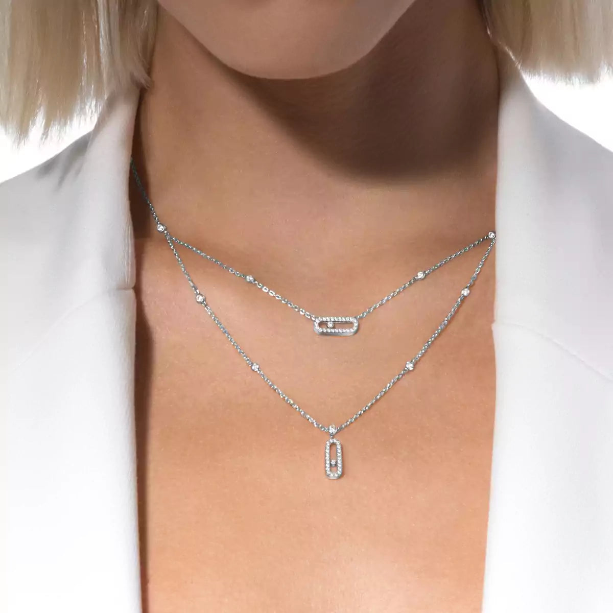 [Imperial] 2 Rows Rose Gold Diamond Pave_ Necklace Move Uno