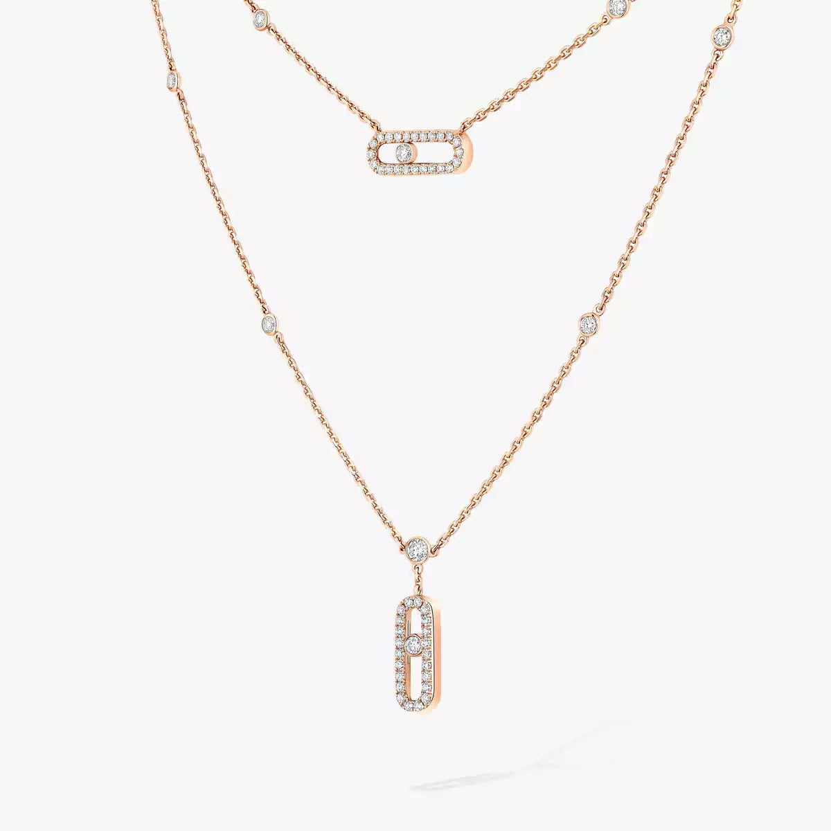 [Imperial] 2 Rows Rose Gold Diamond Pave_ Necklace Move Uno