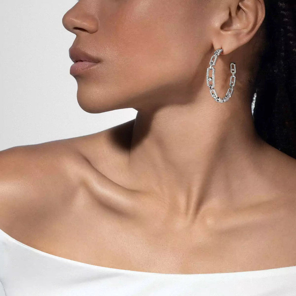[[Imperial] Move Link Diamond Hoop Earrings