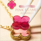 [Imperial]  NEW CLOVER 15MM PINK ENAMEL NECKLACE