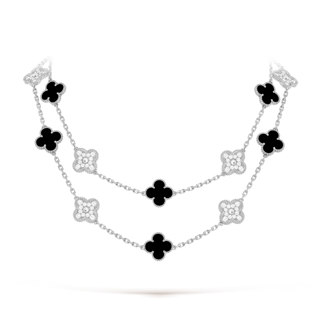 [Imperial] CLOVER 20 MOTIFS DIAMOND ONYX NECKLACE