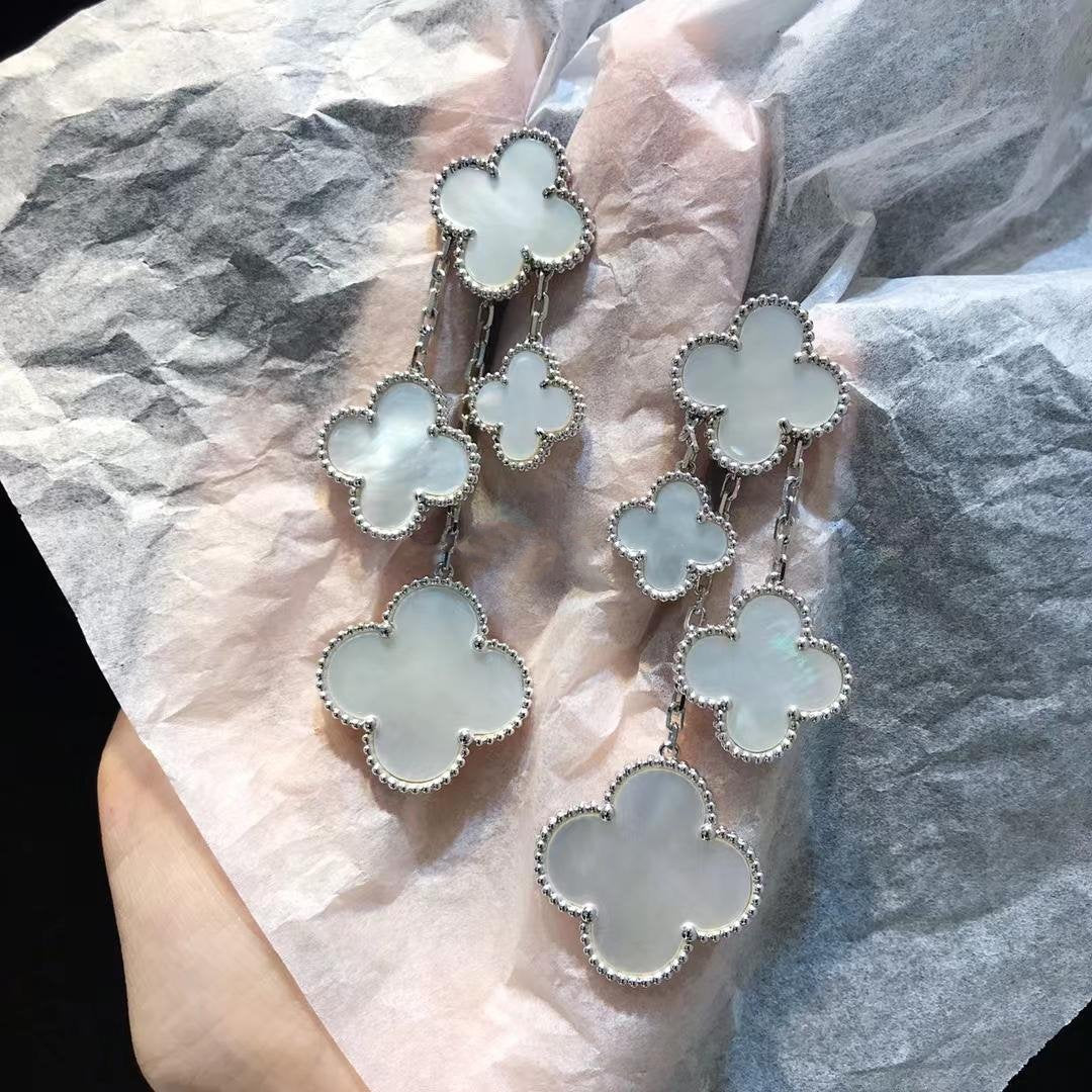 [Imperial] CLOVER EARRINGS WHITE MOP 4 MOTIFS SILVER