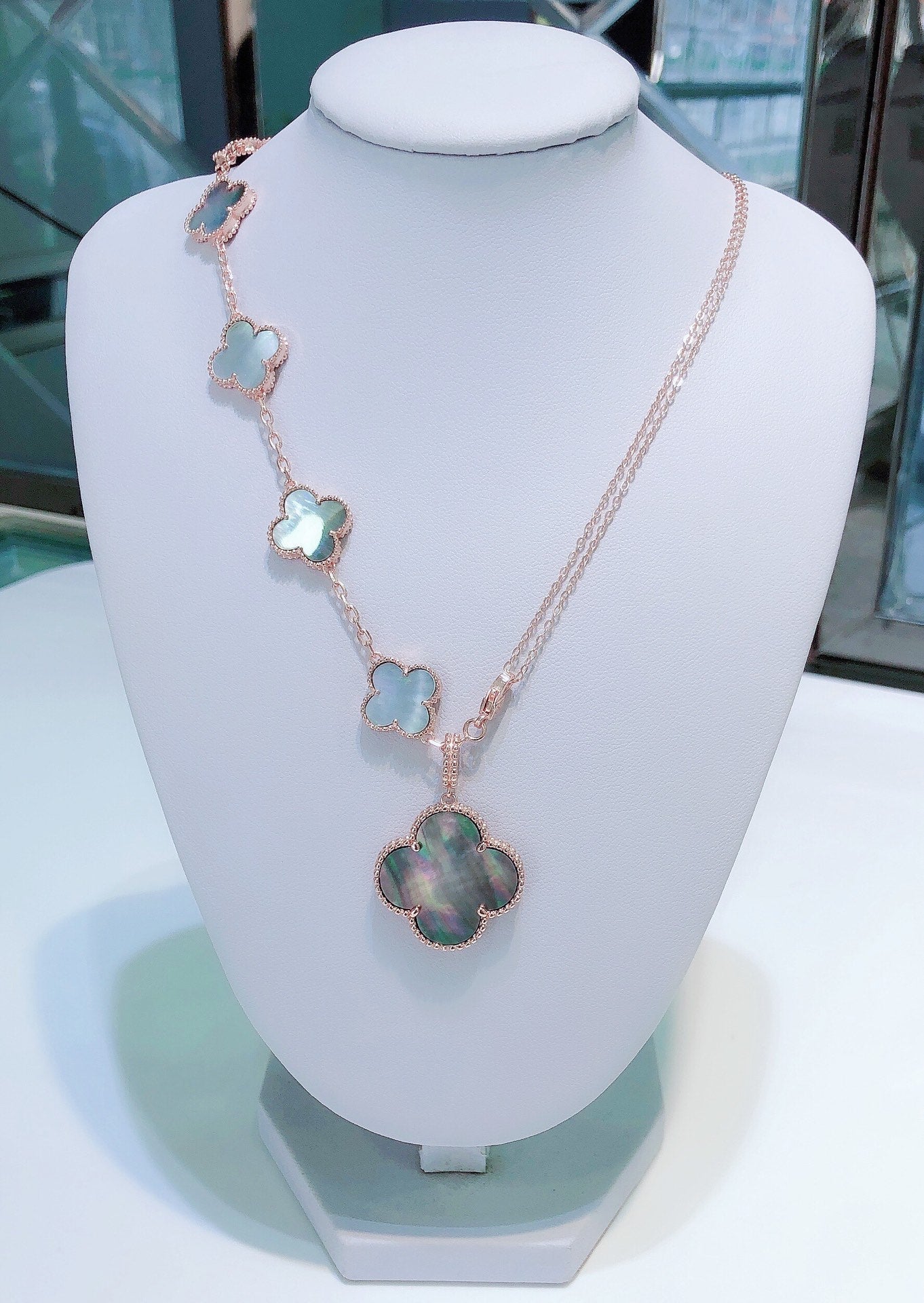 [Imperial] COMBINED BRACELET 5 MOTIFS AND NECKLACE DARK MOP ROSE GOLD